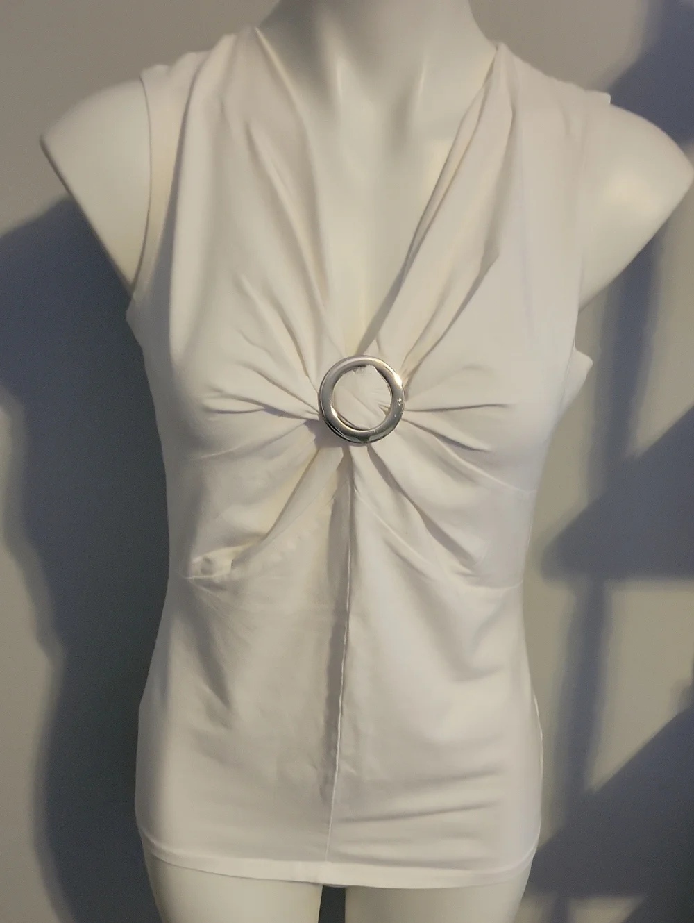 Nine West Cream One-Shoulder Ring-Front Tank Top...Size Large